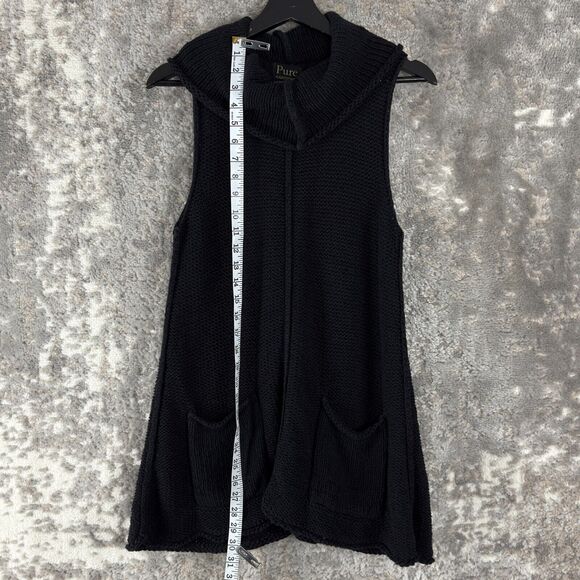 Pure Handknit Sz M/L Lagenlook Sleeveless Cowl Neck Tunic Sweater Big Pockets - Picture 3 of 8